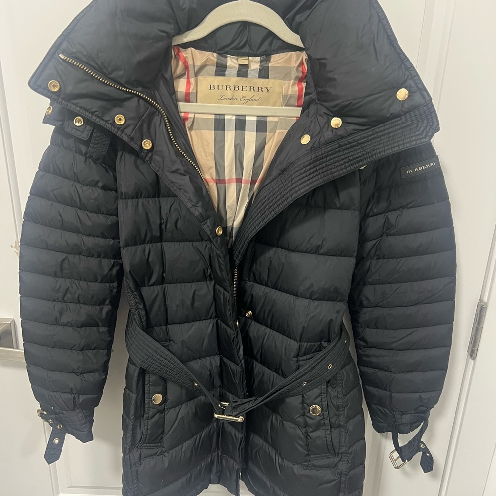 Burberry Quilted Black Coat with Gold Accents